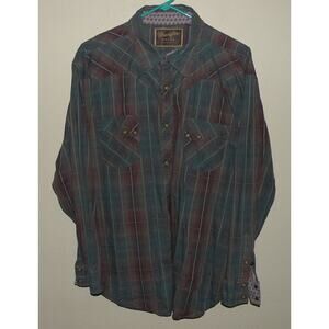 Wrangler Retro Men’s XXL (XL) LS Snap Western Shirt Blue Striped Contrast Cuffs